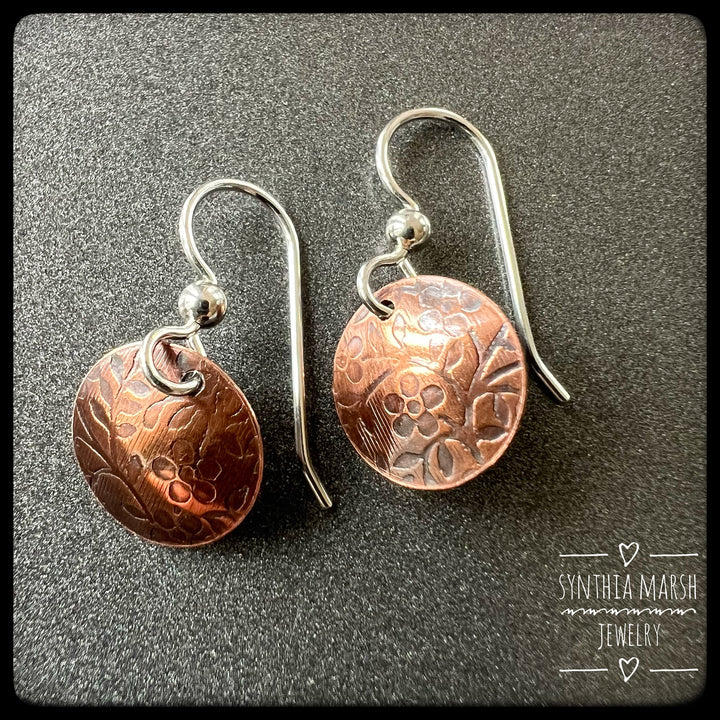 Floral Pattern Copper Dangle Earrings ~ Multiple Shapes and Sizes ~ Hypoallergenic ~ Made in Michigan