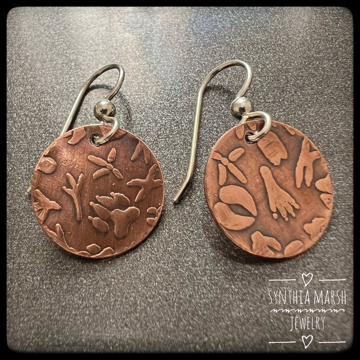 Animal Tracks Pattern Copper Dangle Earrings ~ Multiple Shapes and Sizes ~ Made in Michigan