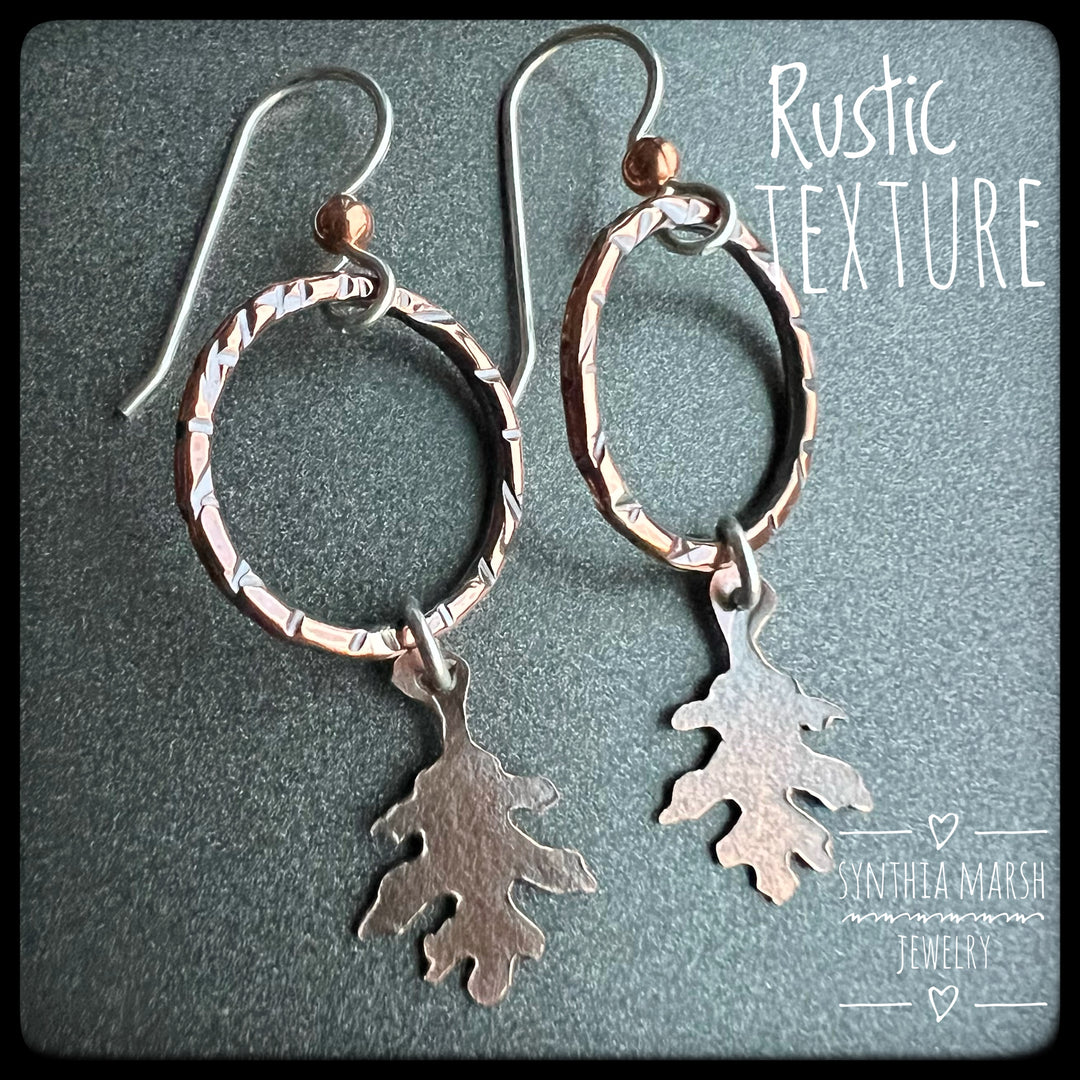 Copper Oak Leaf and Hoop Earrings ~ Rustic Nature ~ Made in Michigan ~ Upper Peninsula