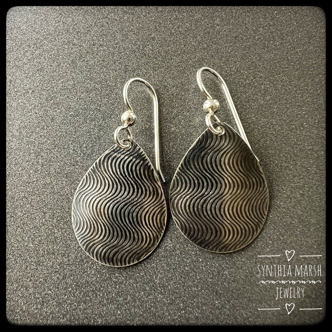 River Pattern Sterling Silver Teardrop Earrings ~ Made in the Upper Peninsula