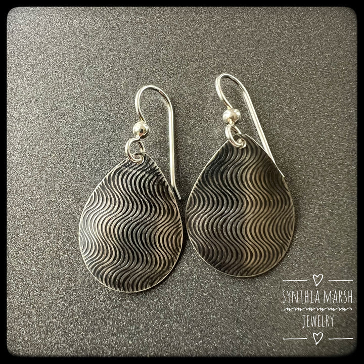 River Pattern Sterling Silver Teardrop Earrings ~ Made in the Upper Peninsula