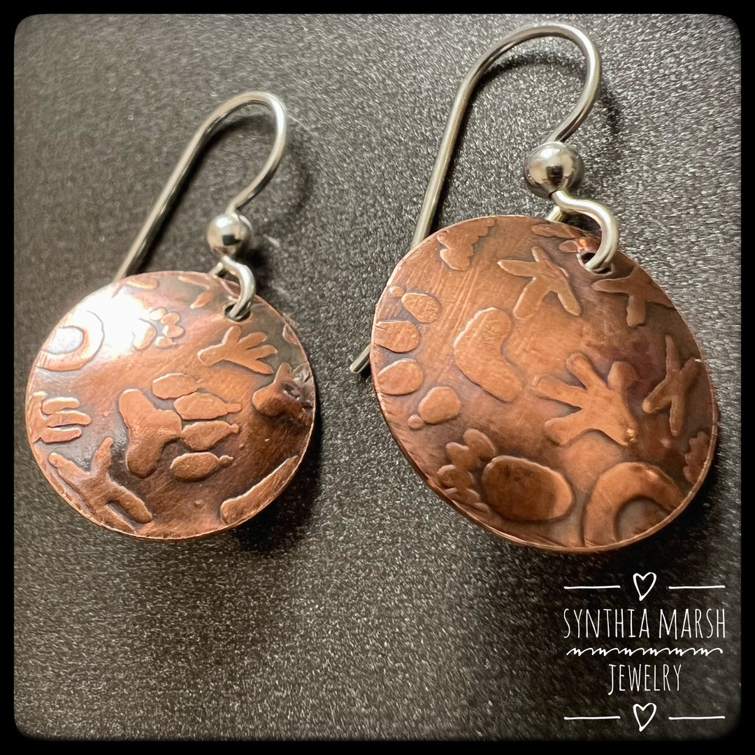 Animal Tracks Pattern Copper Dangle Earrings ~ Multiple Shapes and Sizes ~ Made in Michigan