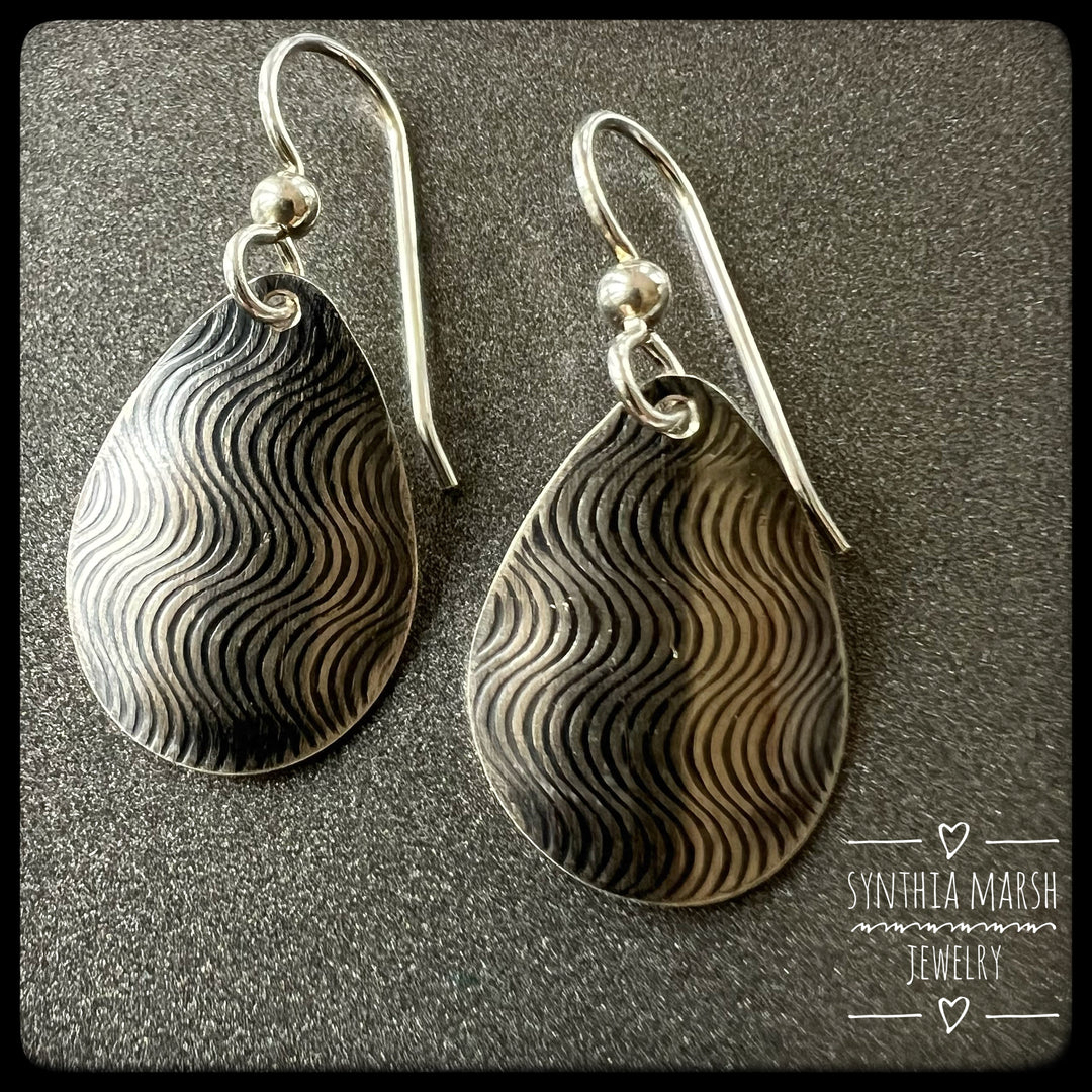 River Pattern Sterling Silver Teardrop Earrings ~ Made in the Upper Peninsula