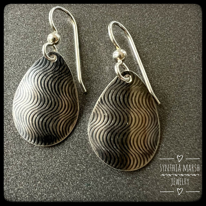 River Pattern Sterling Silver Teardrop Earrings ~ Made in the Upper Peninsula