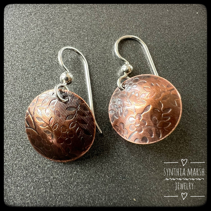Floral Pattern Copper Dangle Earrings ~ Multiple Shapes and Sizes ~ Hypoallergenic ~ Made in Michigan