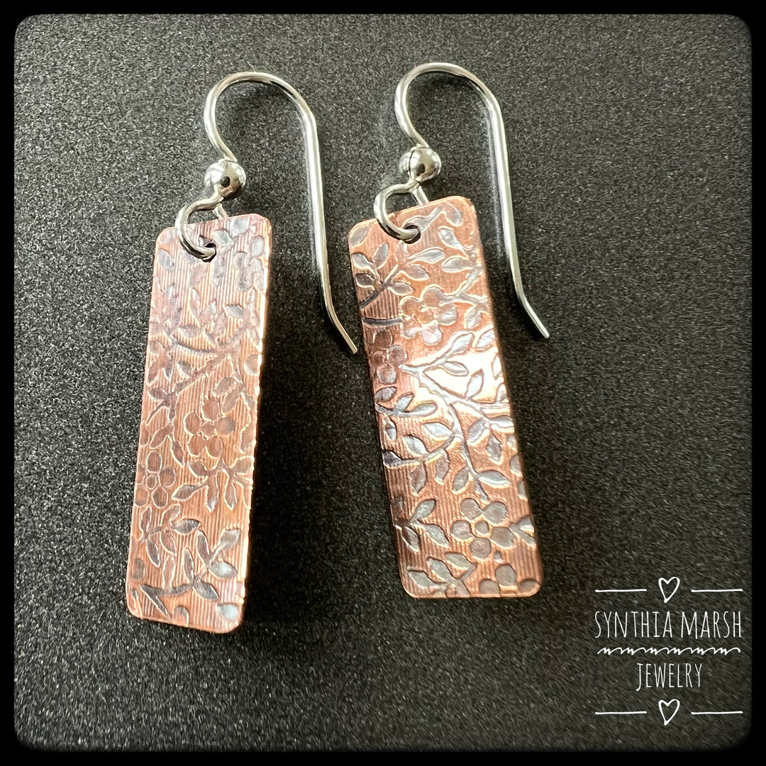 Floral Pattern Copper Dangle Earrings ~ Multiple Shapes and Sizes ~ Hypoallergenic ~ Made in Michigan