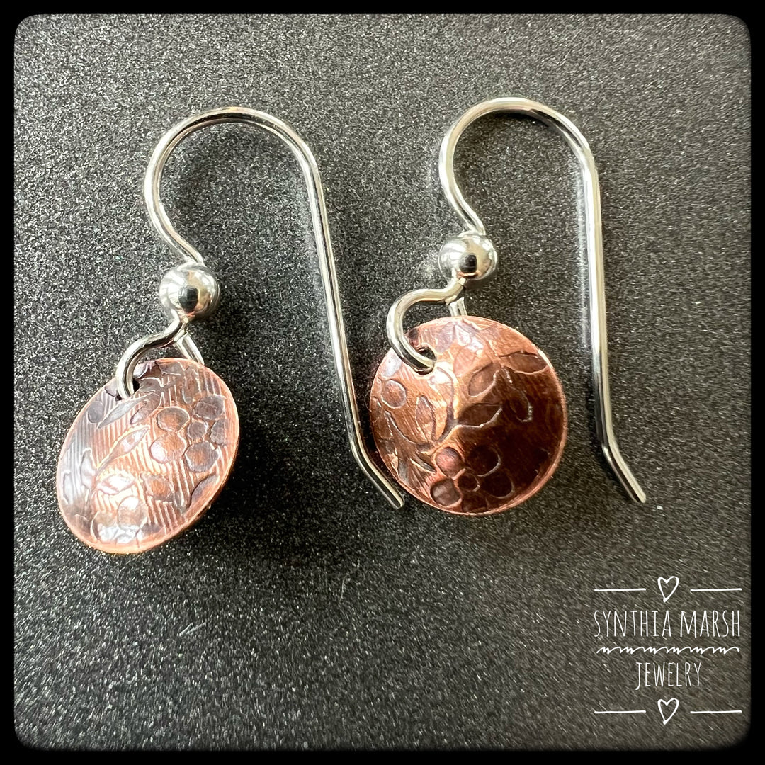 Floral Pattern Copper Dangle Earrings ~ Multiple Shapes and Sizes ~ Hypoallergenic ~ Made in Michigan