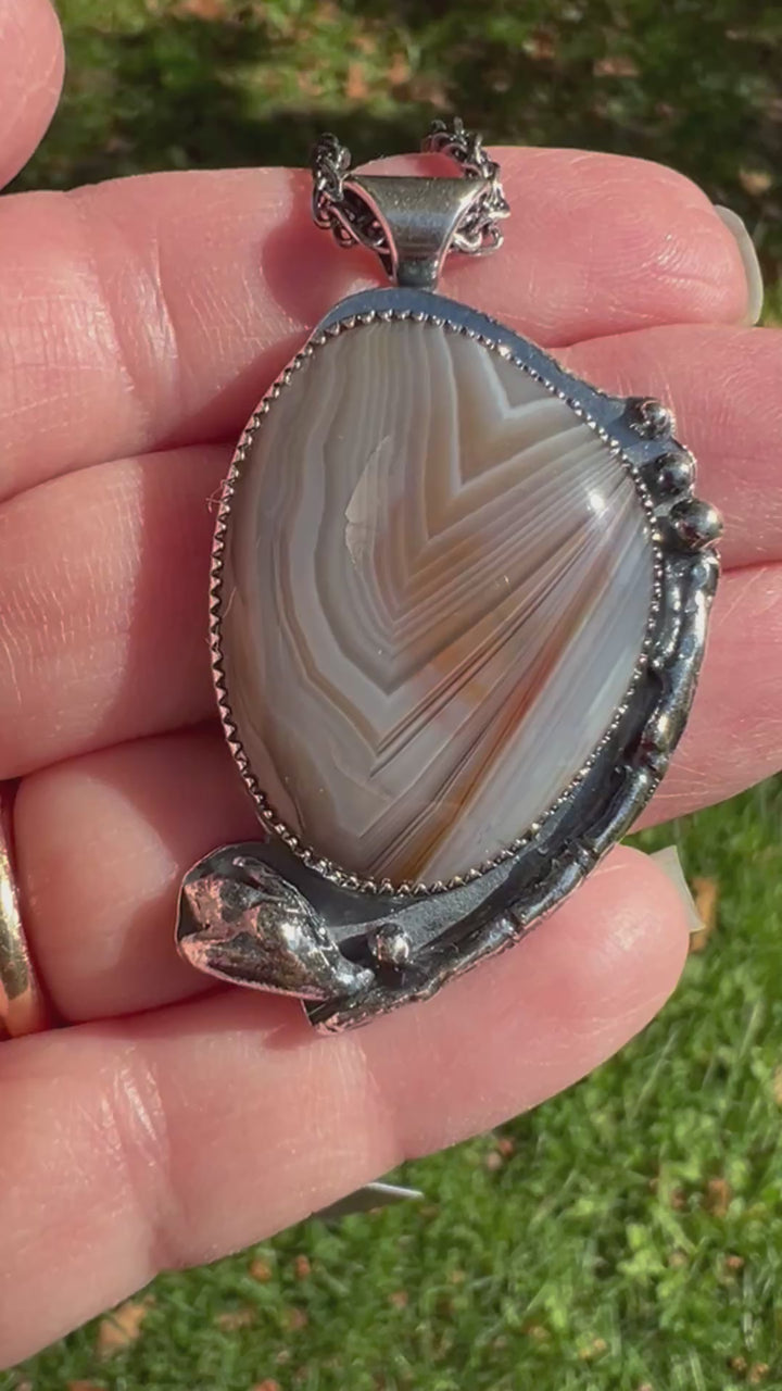 Lake Superior Agate Pendant / Necklace ~ Cast Cedar Branch ~ Made in Michigan's Upper Peninsula
