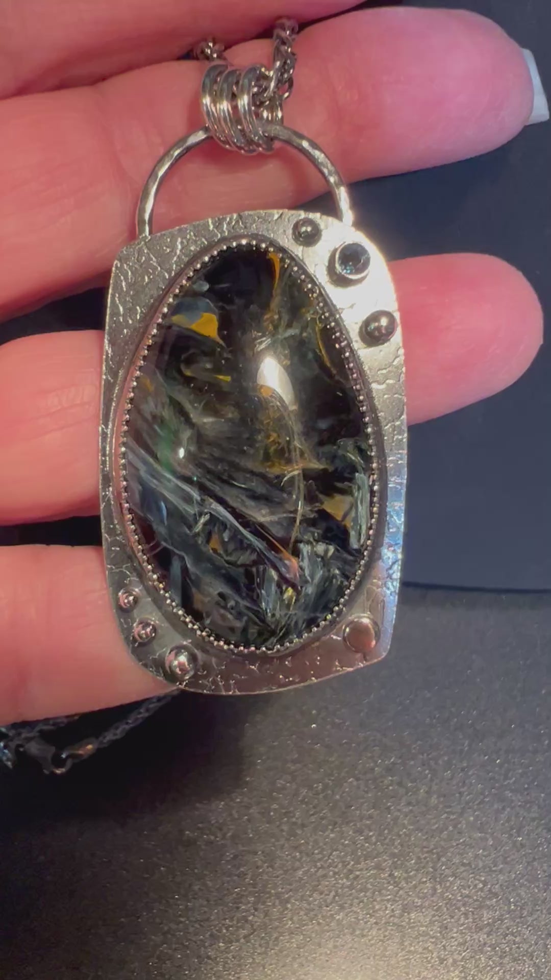 Pietersite and Sapphire Pendant "Copper Harbor" Made in Michigan's Upper Peninsula