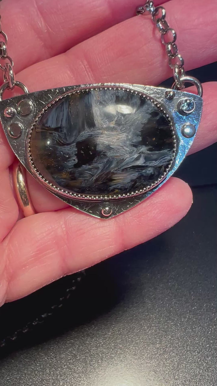Pietersite and Sapphire Pendant "Stannard Rock" Made in Michigan"s Upper Peninsula