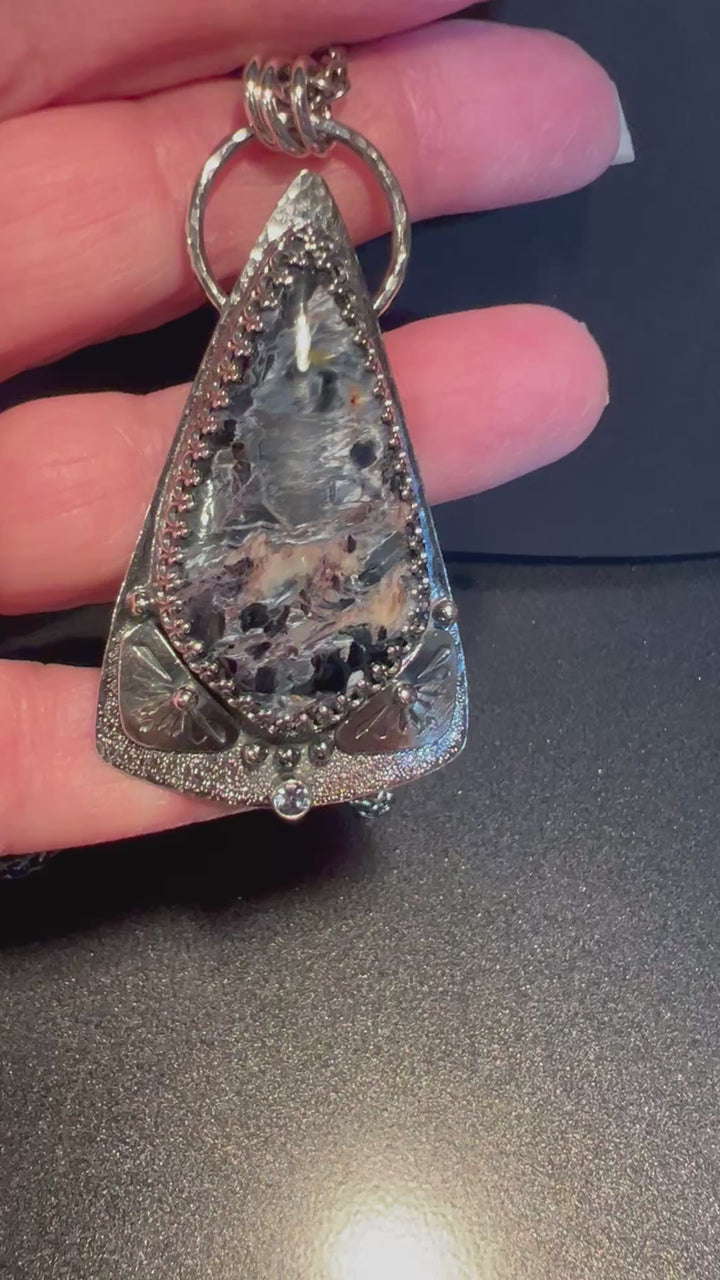 Pietersite and Sapphire Pendant "Split Rock" Made in Michigan's Upper Peninsula