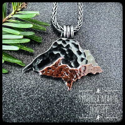 Lake Superior / Upper Peninsula Michigan Copper and Silver Rustic Finish Necklace ~ Pendant-Synthia Marsh Jewelry