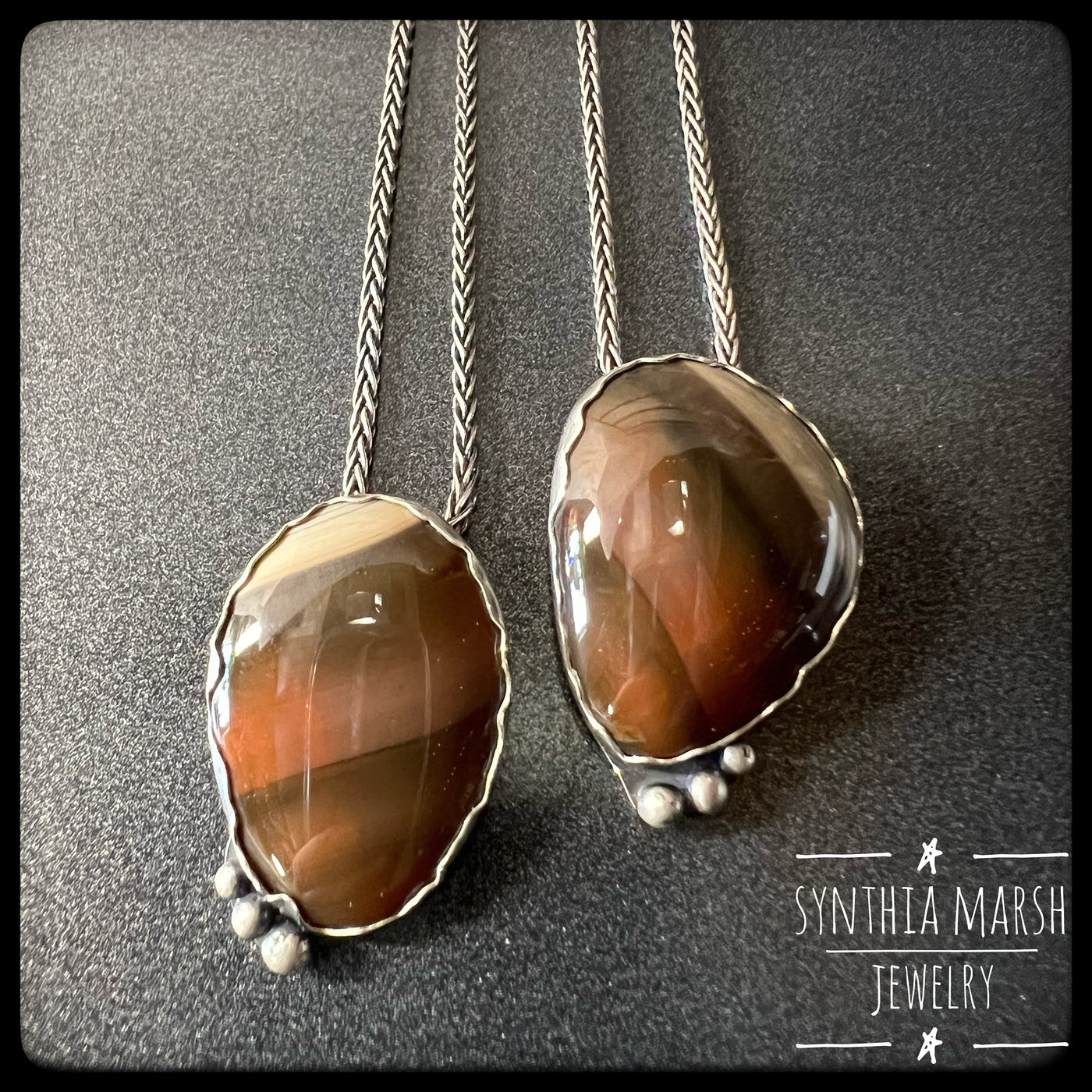 Two Lake Superior Agate Pendant Necklaces (Pair) Sterling ~ Michigan Made ~ Upper Peninsula