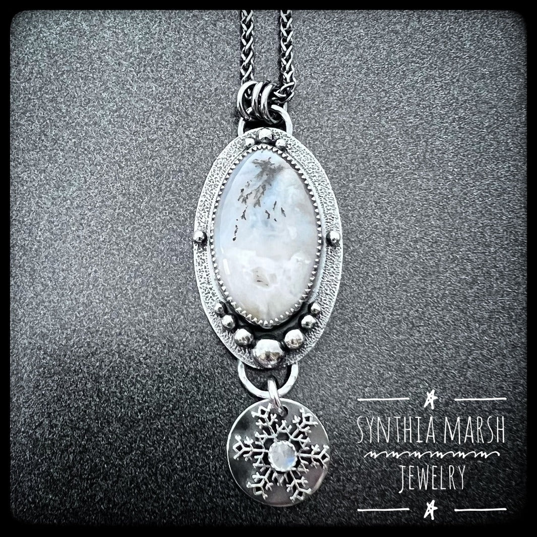 Dendritic Agate / Sterling Pendant Necklace ~ Handmade in Michigan's Upper Peninsula "Snow Drifts"-Synthia Marsh Jewelry