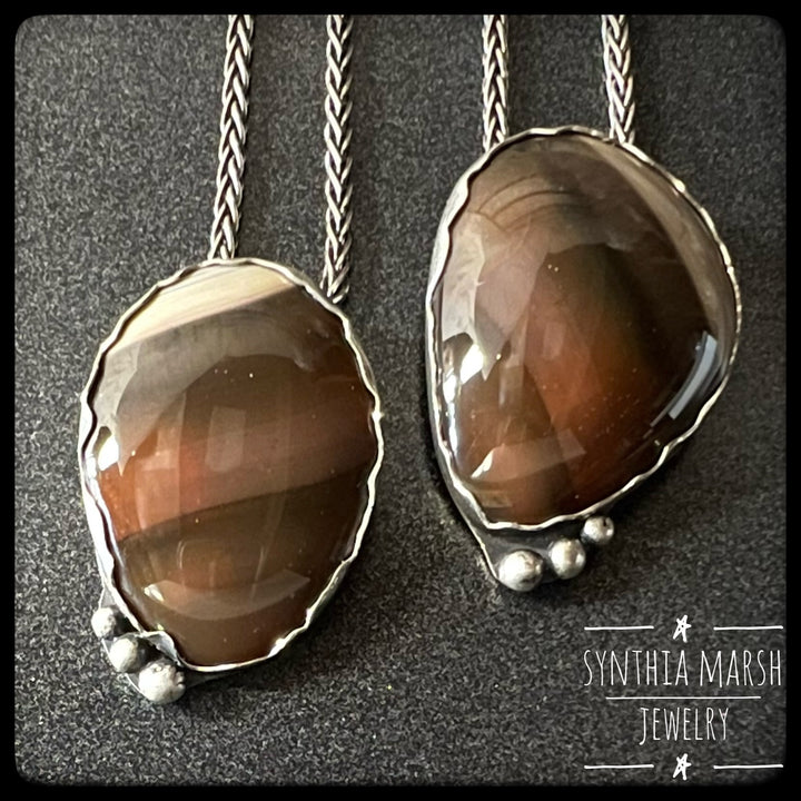 Two Lake Superior Agate Pendant Necklaces (Pair) Sterling ~ Michigan Made ~ Upper Peninsula
