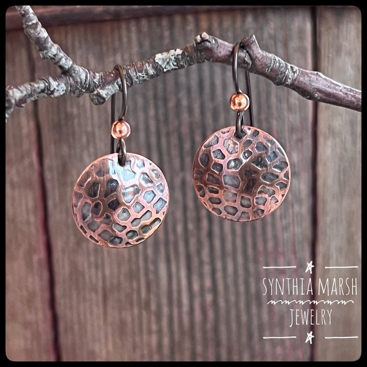 Giraffe Pattern Copper Dangle Earrings ~ Multiple Shapes and Sizes ~ Hypoallergenic ~ Made in Michigan