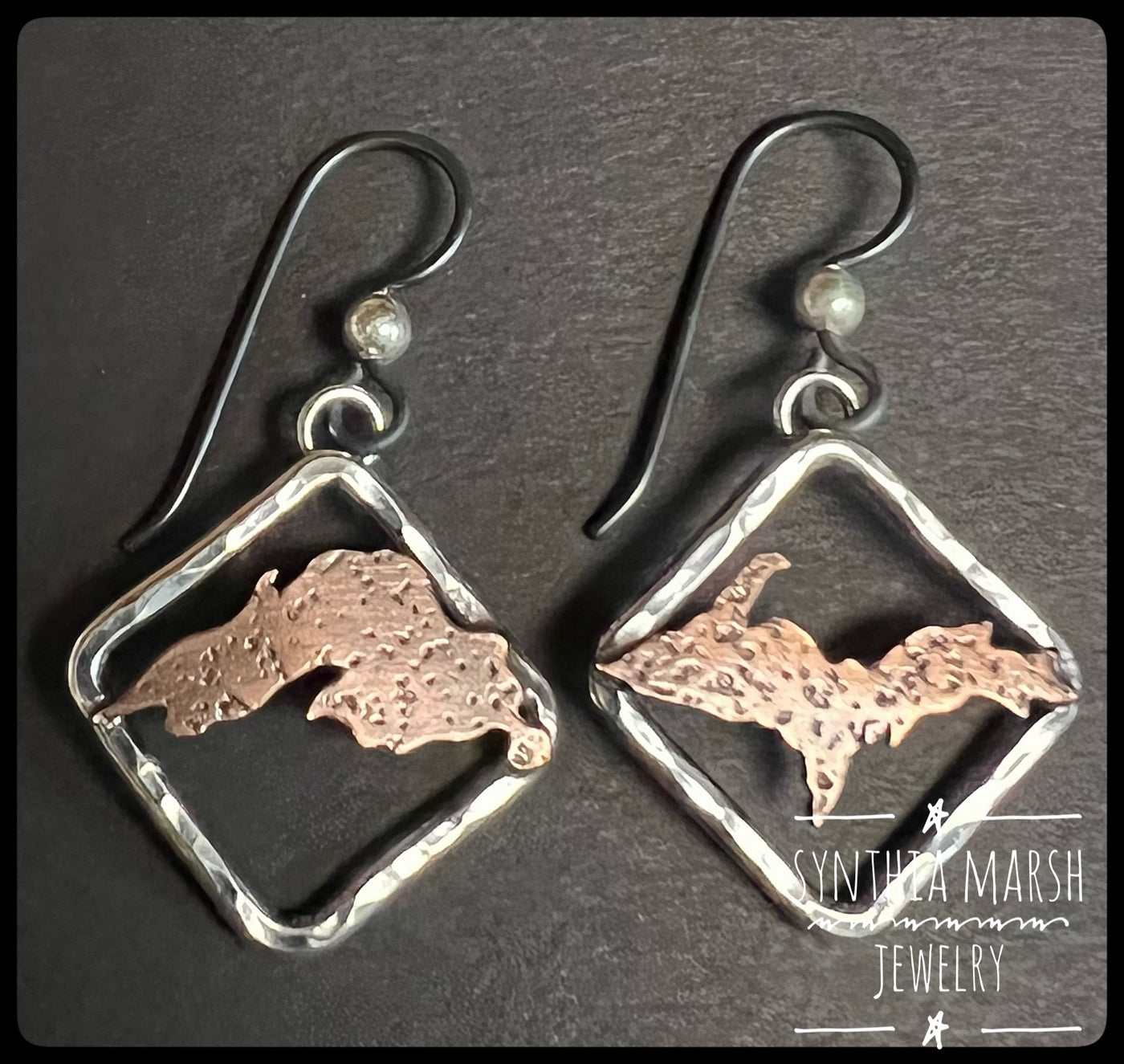 "Places I Love" Lake Superior and Upper Peninsula Copper and Sterling Dangle Earrings ~Made in Michigan's Upper Peninsula