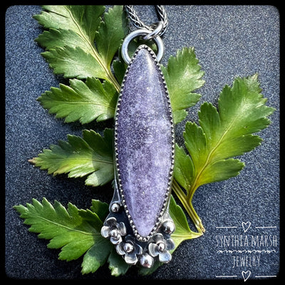 Lepidolite and Sterling Floral Pendant-Necklace "Lupine" Made in Michigan's Upper Peninsula