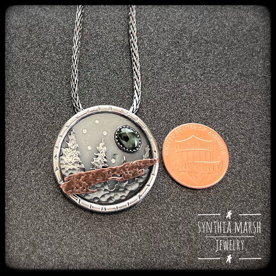 Michigan Isle Royale Greenstone Sterling and Copper Pendant Necklace #2 ~ Made in Michigan ~ Upper Peninsula