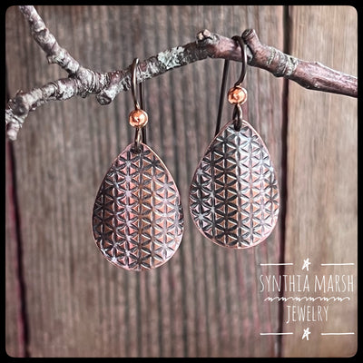 Triangle Pattern Copper Dangle Earrings ~ Multiple Shapes and Sizes ~ Hypoallergenic ~ Made in Michigan