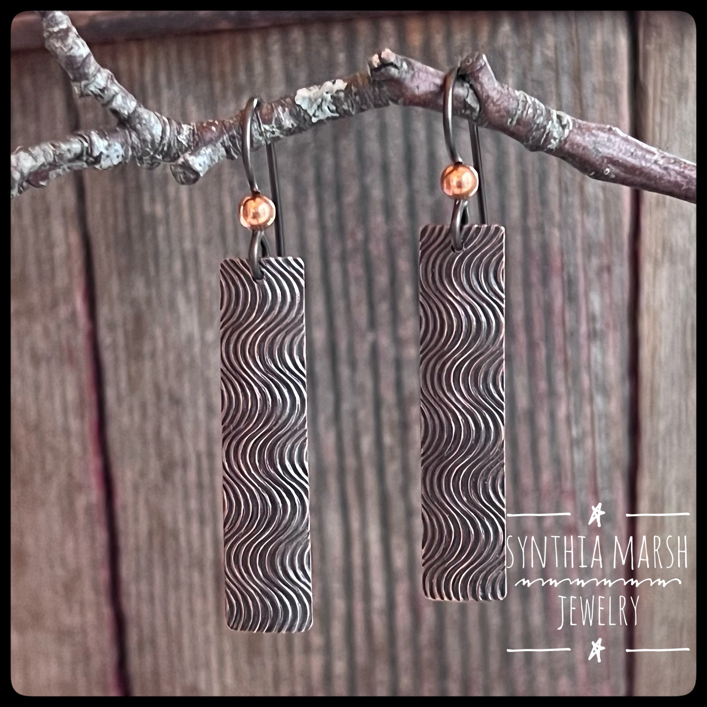 River Pattern Copper Dangle Earrings ~ Multiple Shapes and Sizes ~ Hypoallergenic ~ Made in Michigan