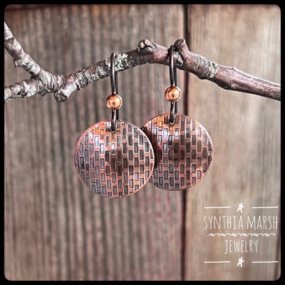 Woven Pattern Copper Dangle Earrings ~ Multiple Shapes and Sizes ~ Hypoallergenic ~ Made in Michigan
