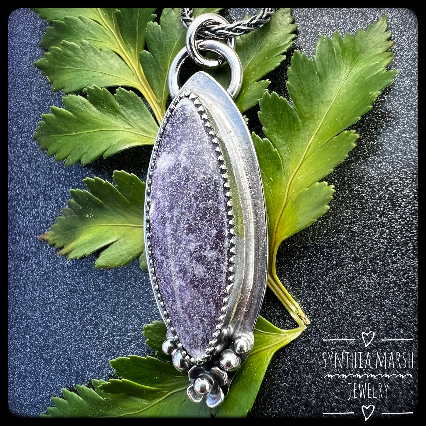 Lepidolite and Sterling Pendant Necklace "Violet" Made in Michigan