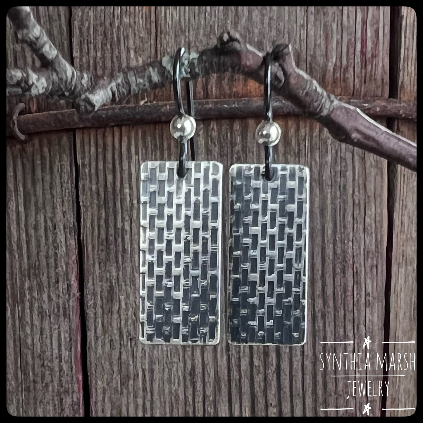 Woven Pattern Sterling Silver Bar Dangle Earrings ~ Made in Michigan