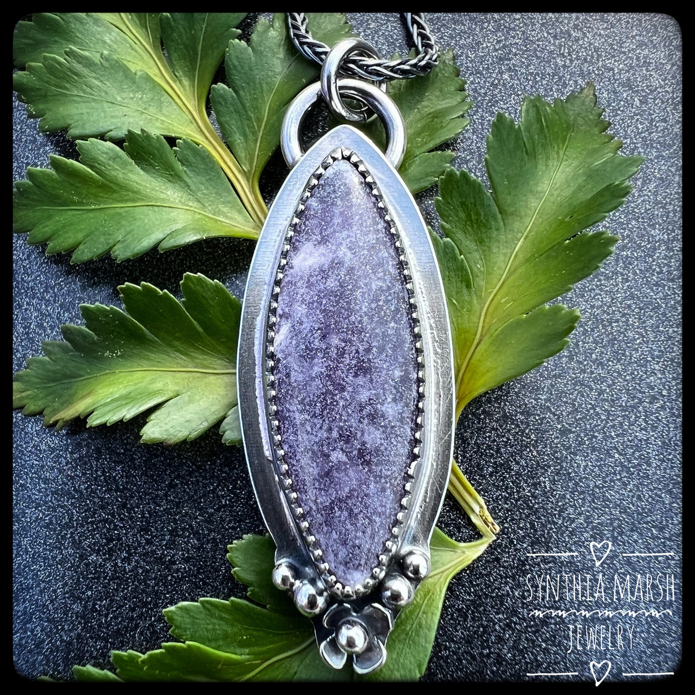Lepidolite and Sterling Pendant Necklace "Violet" Made in Michigan