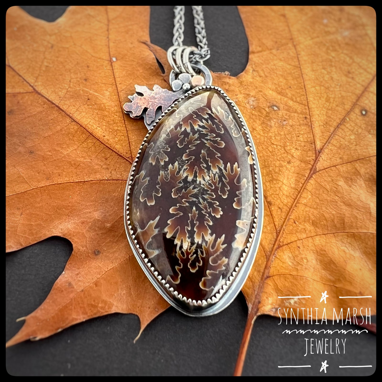 "Fall Splendor" Ammonite Fossil Pendant Necklace ~Fall Oak Leaves~ Made in Michigan's Upper Peninsula