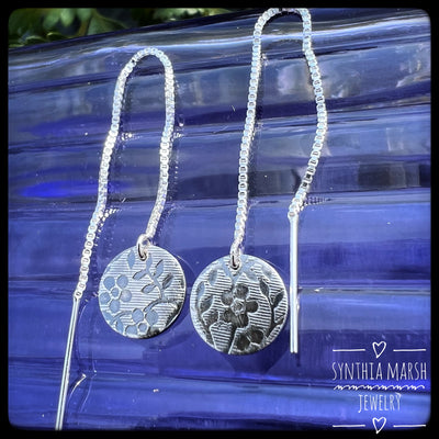 Petite Disc Floral Sterling Ear Threader Earrings ~ Made In Michigan's Upper Peninsula
