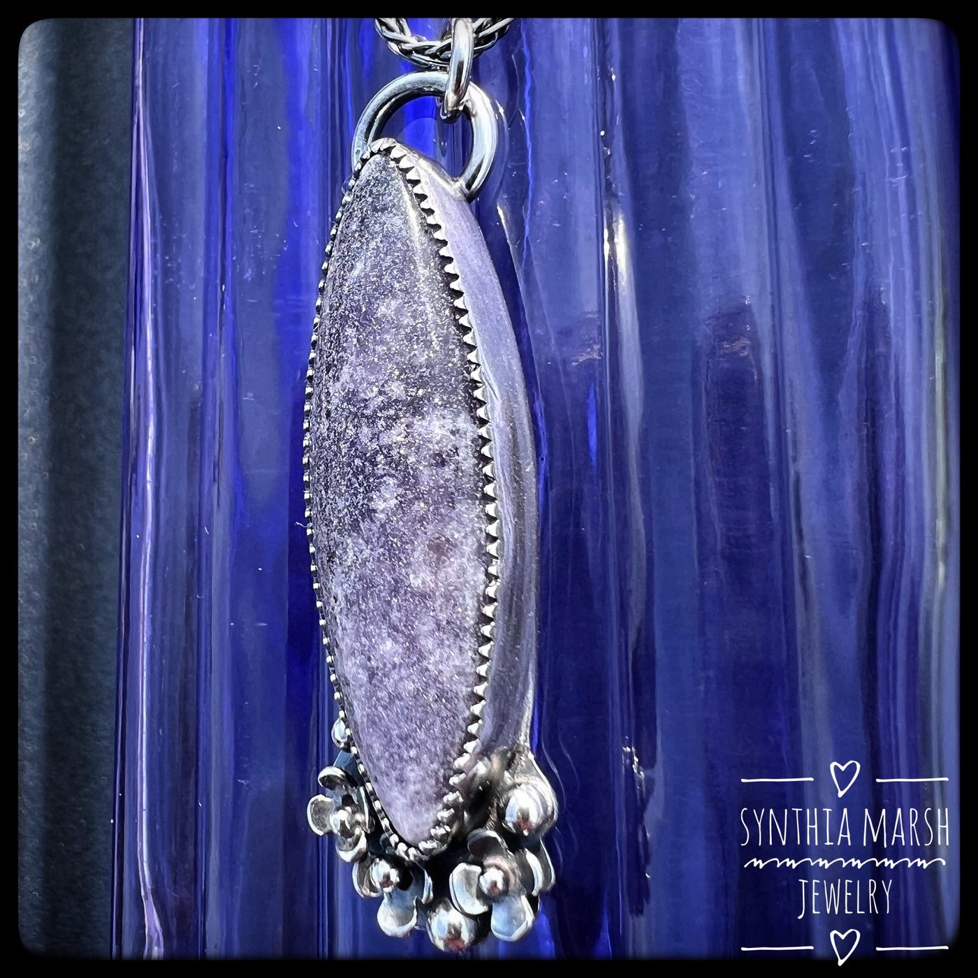 Lepidolite and Sterling Floral Pendant-Necklace "Lupine" Made in Michigan's Upper Peninsula
