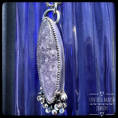 Lepidolite and Sterling Floral Pendant-Necklace "Lupine" Made in Michigan's Upper Peninsula