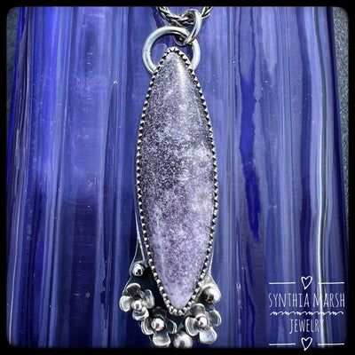 Lepidolite and Sterling Floral Pendant-Necklace "Lupine" Made in Michigan's Upper Peninsula