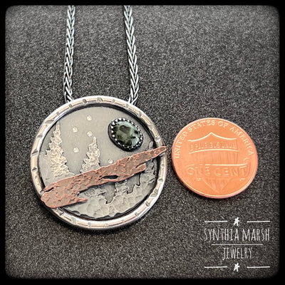 Michigan Isle Royale Greenstone Sterling and Copper Pendant Necklace #1 ~ Made in Michigan ~ Upper Peninsula
