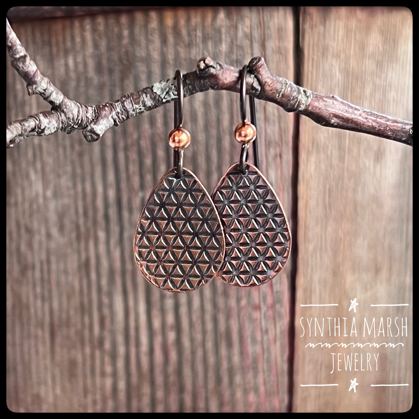Triangle Pattern Copper Dangle Earrings ~ Multiple Shapes and Sizes ~ Hypoallergenic ~ Made in Michigan