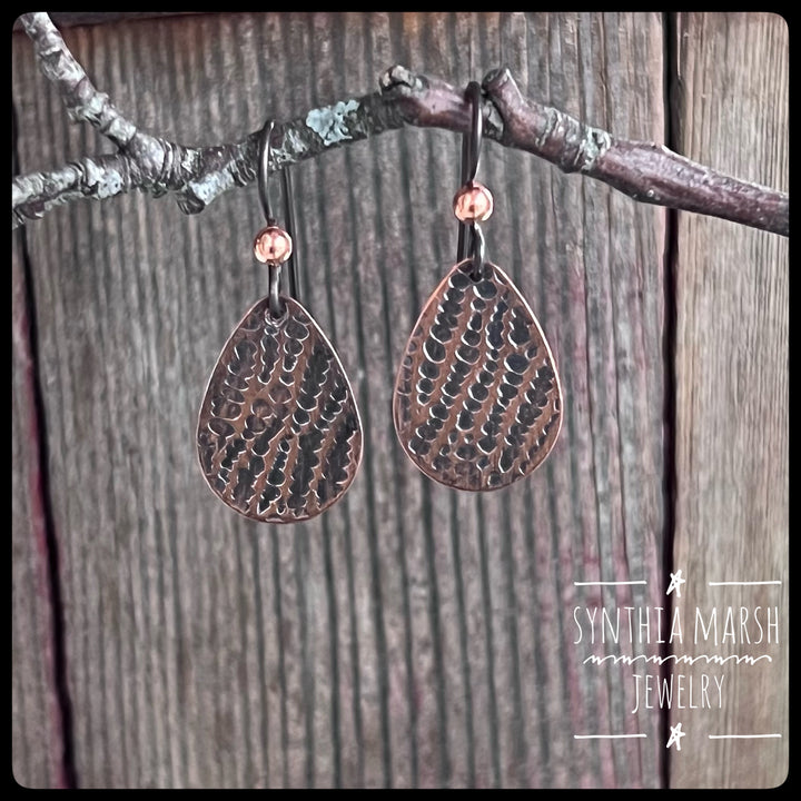 Dappled Copper Dangle Earrings ~ Multiple Shapes and Sizes ~ Hypoallergenic ~ Made in Michigan