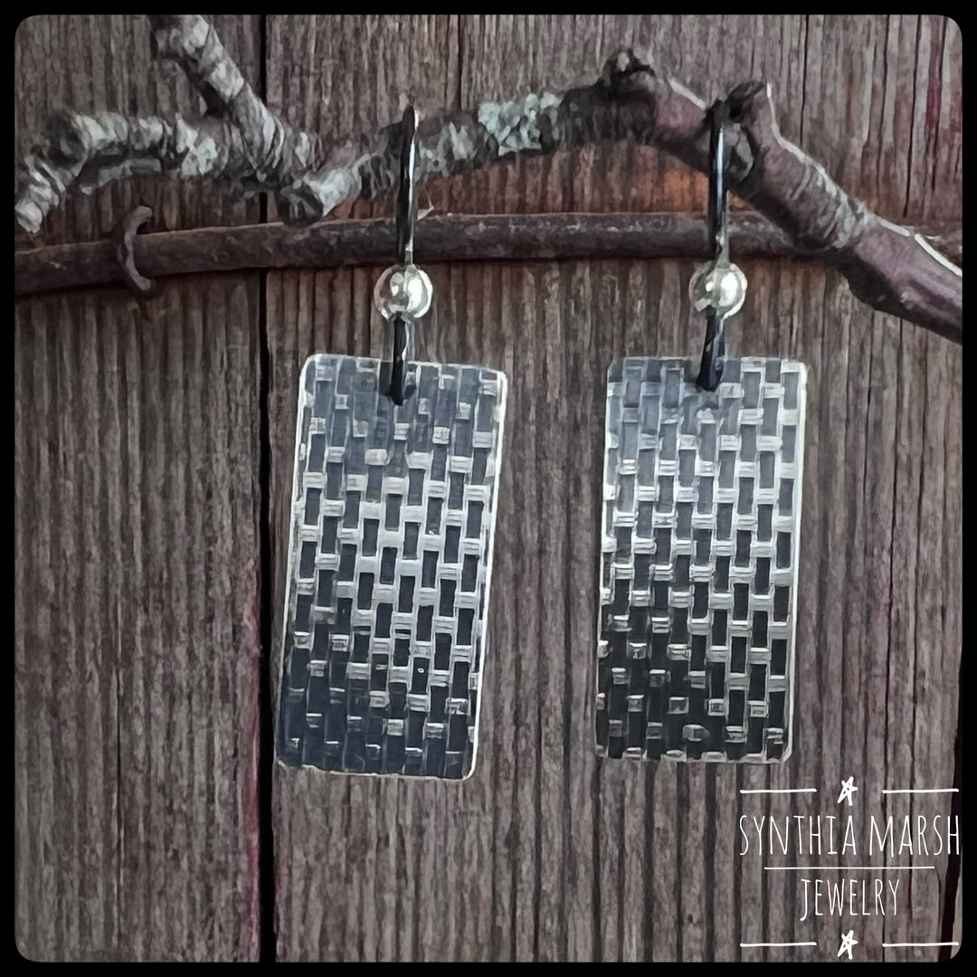 Woven Pattern Sterling Silver Bar Dangle Earrings ~ Made in Michigan