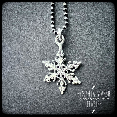 Delicate Snowflake Sterling Silver / Ruthenium Necklace ~ Made in Michigan ~ Upper Peninsula-Synthia Marsh Jewelry