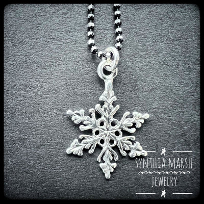 Delicate Snowflake Sterling Silver / Ruthenium Necklace ~ Made in Michigan ~ Upper Peninsula-Synthia Marsh Jewelry