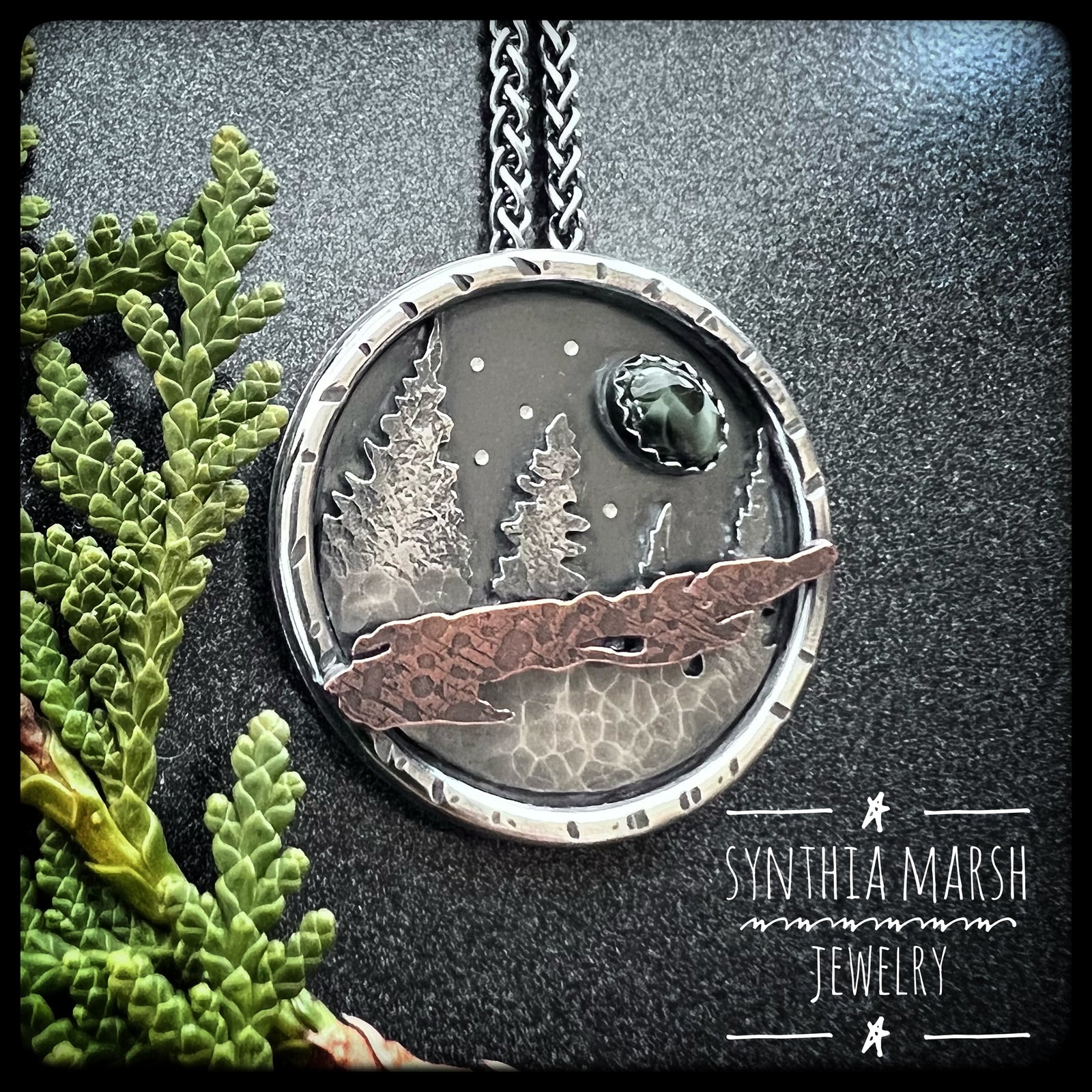 "Desore" Michigan Isle Royale Greenstone Sterling and Copper Pendant Necklace ~ Made in Michigan ~ Upper Peninsula-Synthia Marsh Jewelry