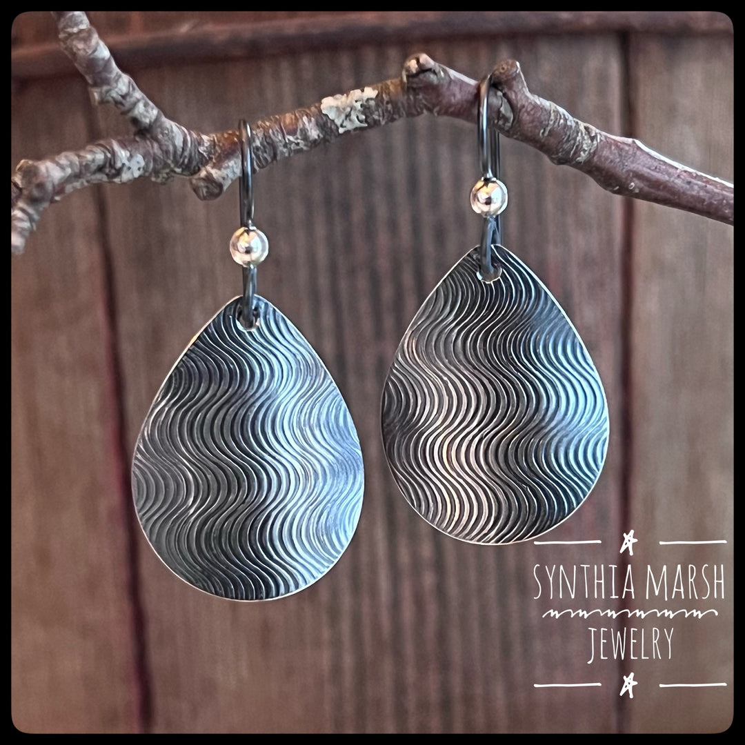 River Pattern Sterling Silver Teardrop Earrings ~ Made in the Upper Peninsula