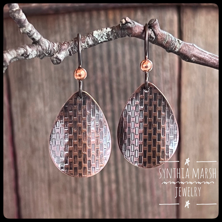 Woven Pattern Copper Dangle Earrings ~ Multiple Shapes and Sizes ~ Hypoallergenic ~ Made in Michigan