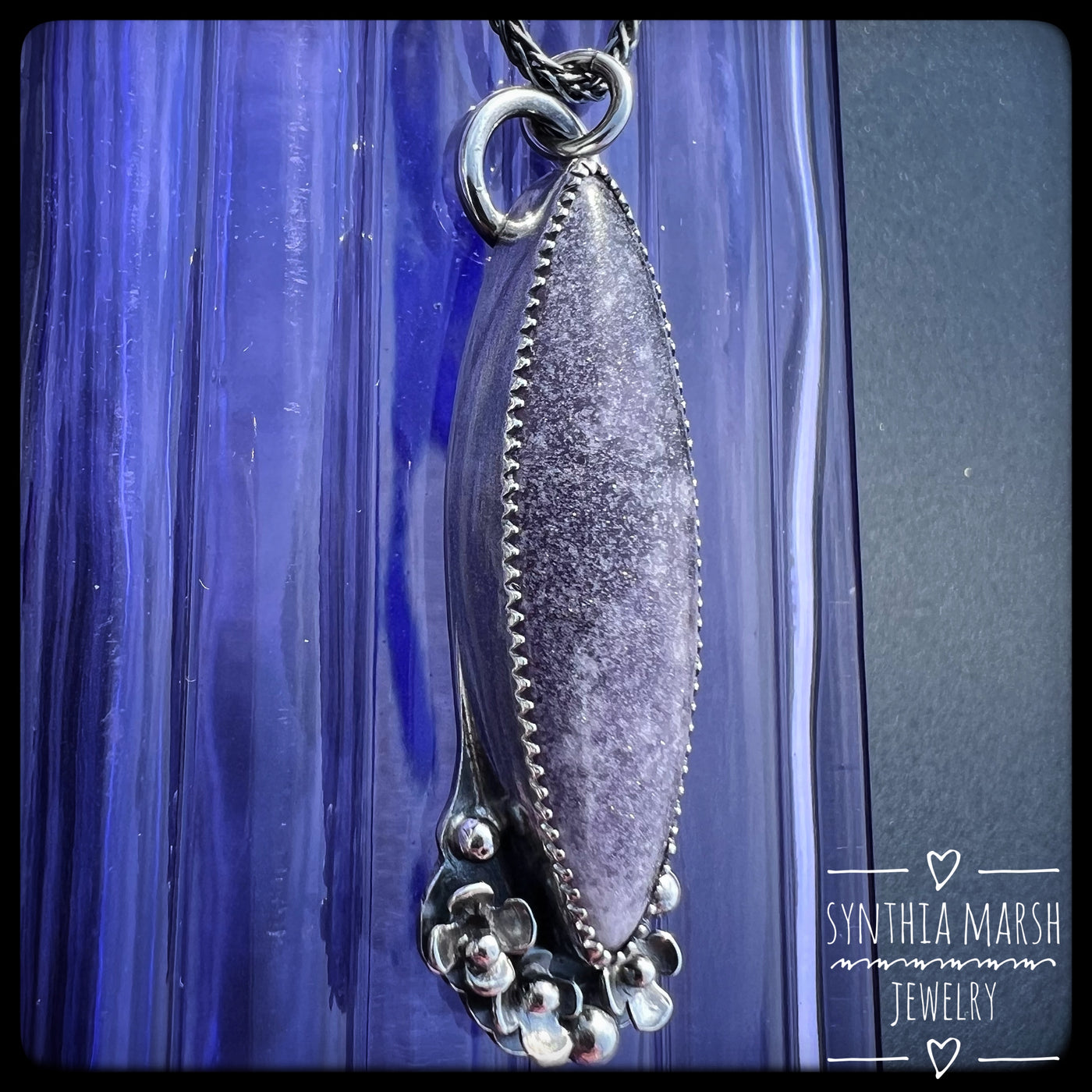 Lepidolite and Sterling Floral Pendant-Necklace "Lupine" Made in Michigan's Upper Peninsula