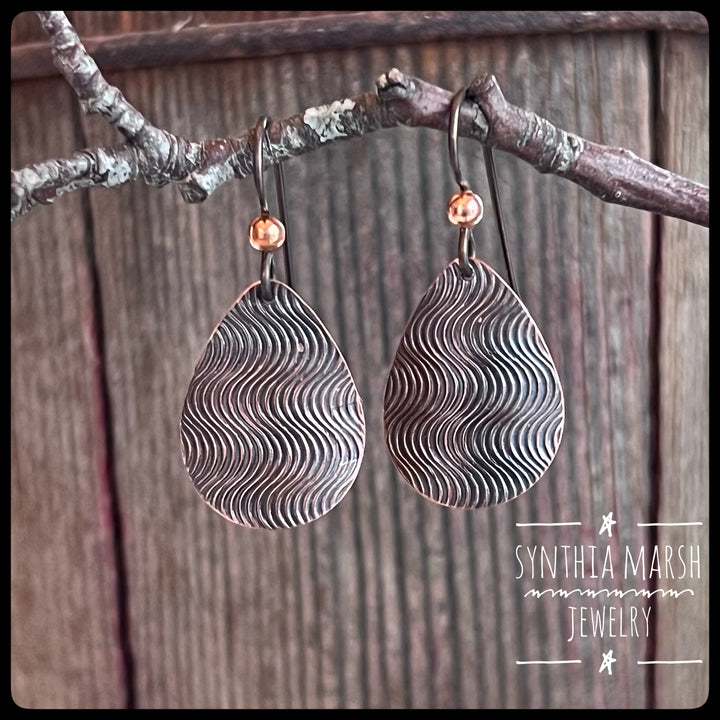River Pattern Copper Dangle Earrings ~ Multiple Shapes and Sizes ~ Hypoallergenic ~ Made in Michigan