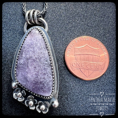 Lepidolite and Sterling Floral Pendant-Necklace "Lavender" Made in Michigan