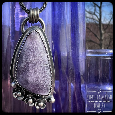 Lepidolite and Sterling Floral Pendant-Necklace "Lavender" Made in Michigan
