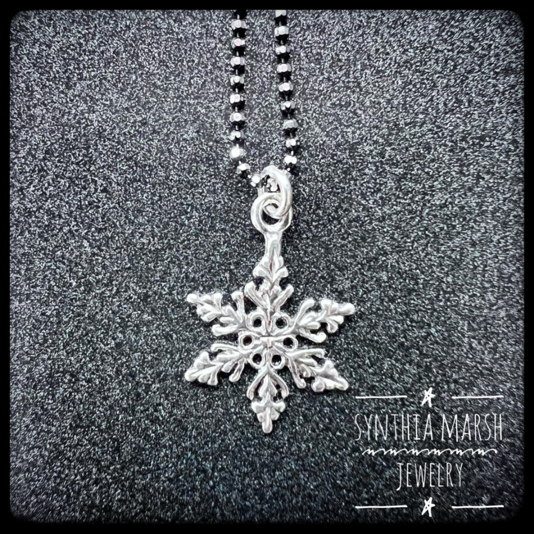 Delicate Snowflake Sterling Silver / Ruthenium Necklace ~ Made in Michigan ~ Upper Peninsula-Synthia Marsh Jewelry