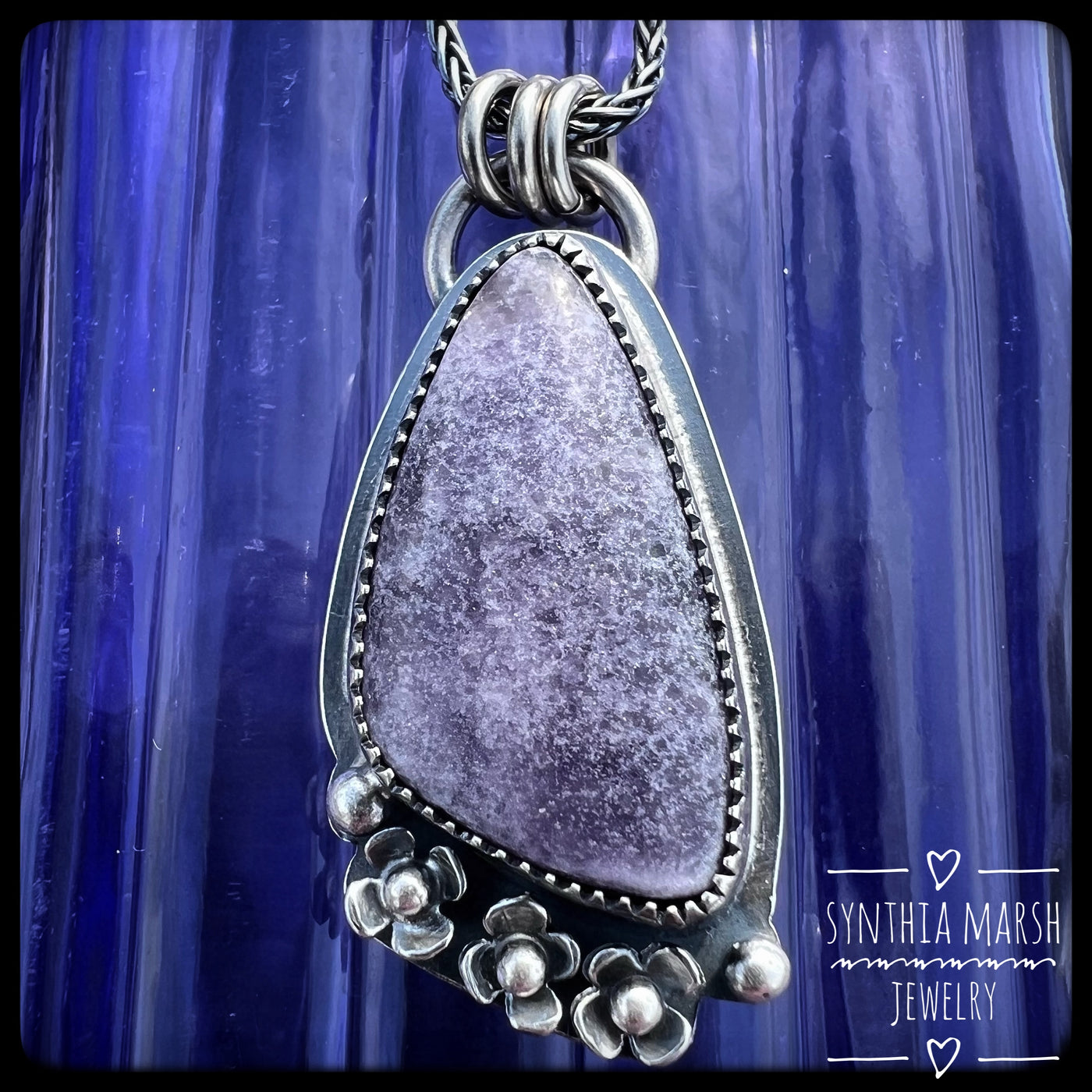 Lepidolite and Sterling Floral Pendant-Necklace "Lavender" Made in Michigan