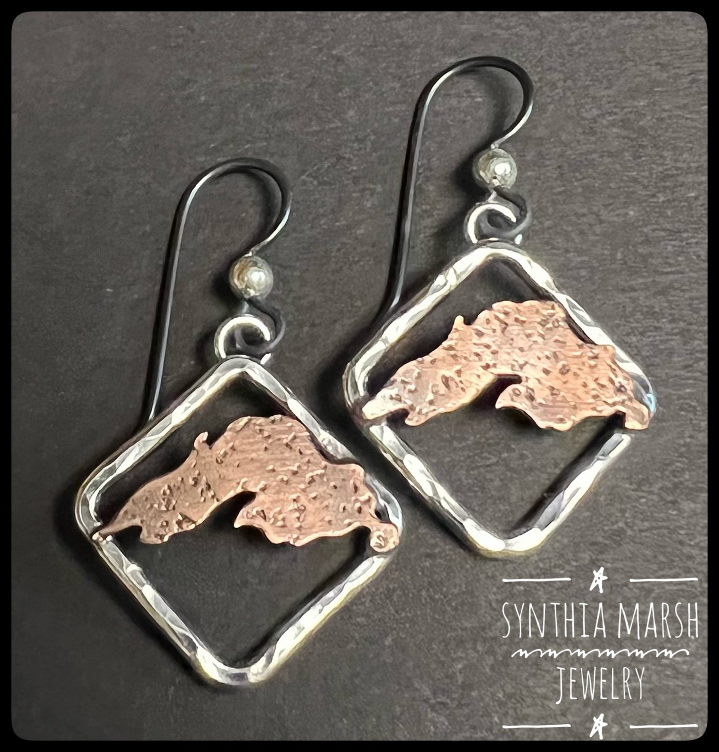"Places I Love" Lake Superior and Upper Peninsula Copper and Sterling Dangle Earrings ~Made in Michigan's Upper Peninsula